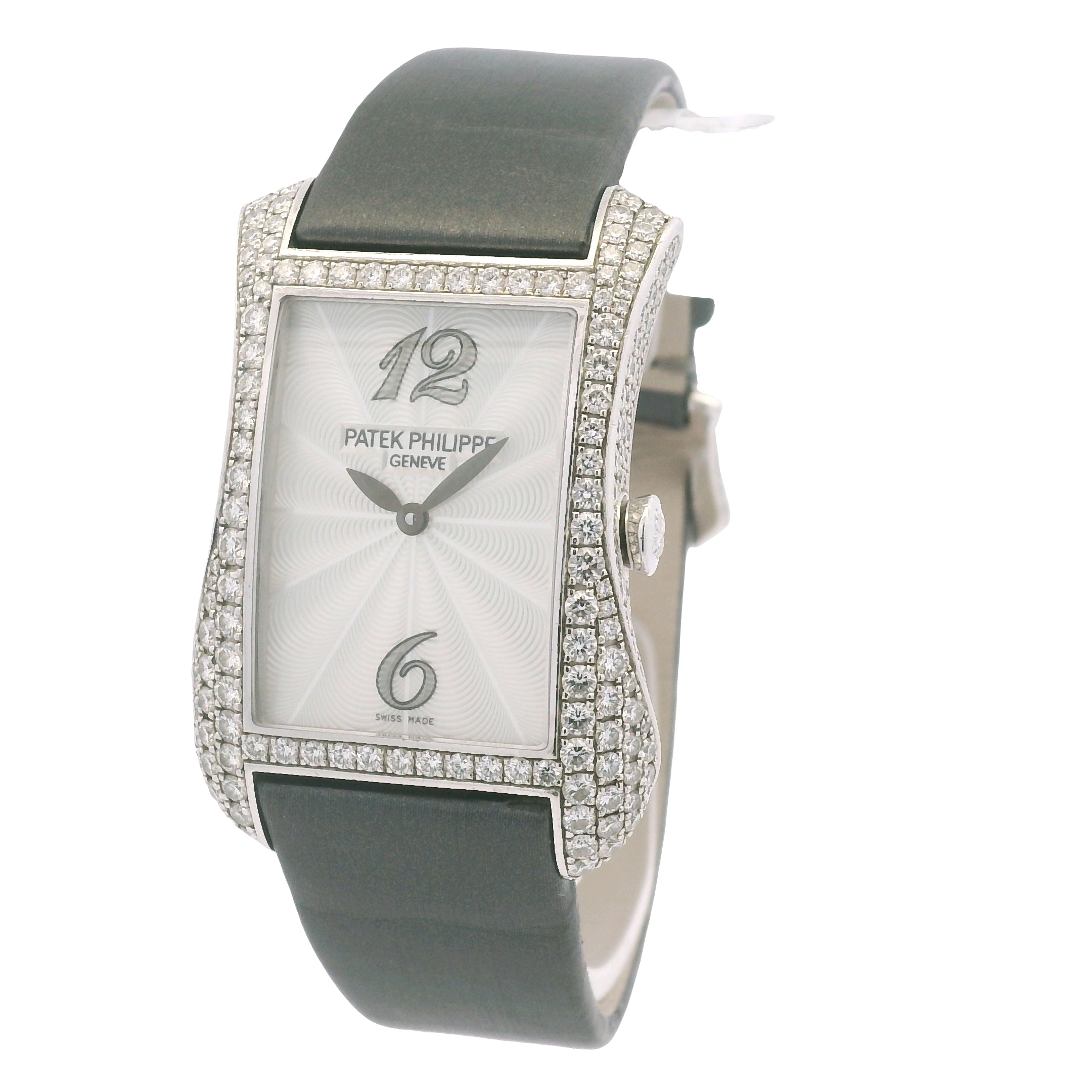 Patek Philippe 4973G Gondolo 18k White Gold Pave Diamond Ladies Watch
