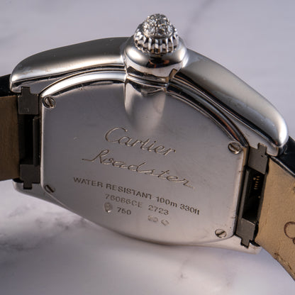 Cartier Roadster 18k White Gold Diamond Black Alligator Skin Watch