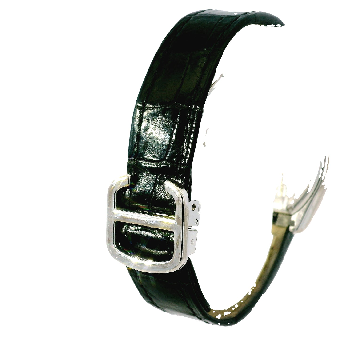 Cartier Roadster 18k White Gold Diamond Black Alligator Skin Watch