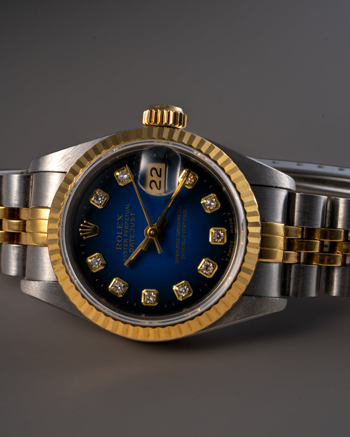 Rolex 69173 Datejust Two-Tone Blue Vignette Diamond Dial 26mm Watch