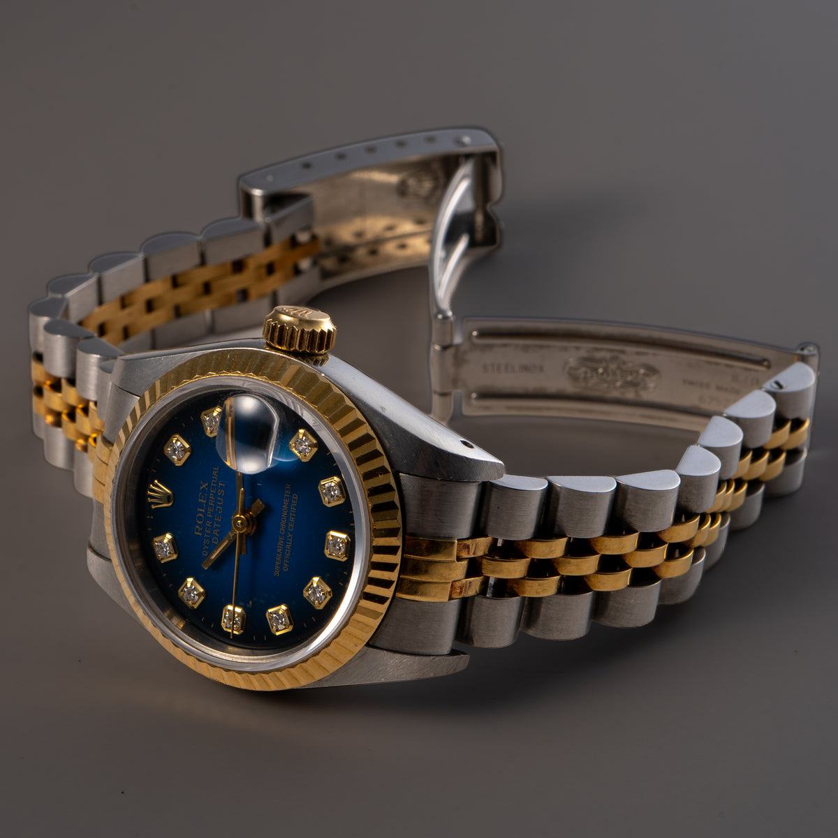 Rolex 69173 Datejust Two-Tone Blue Vignette Diamond Dial 26mm Watch