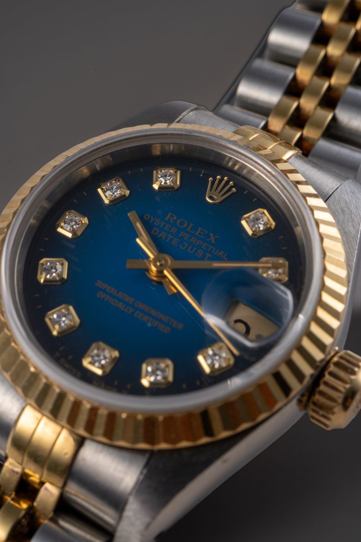 Rolex 69173 Datejust Two-Tone Blue Vignette Diamond Dial 26mm Watch