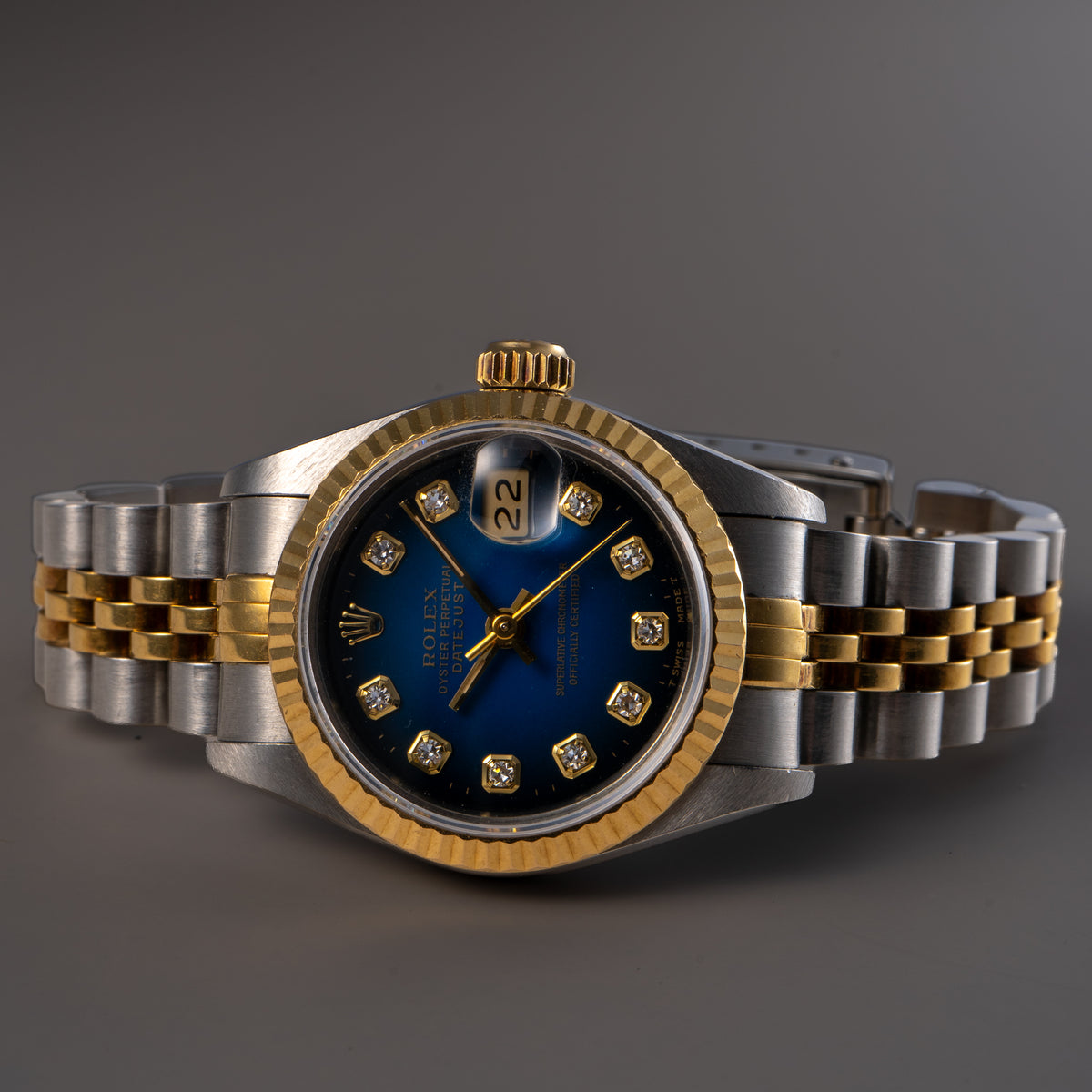 Rolex 69173 Datejust Two-Tone Blue Vignette Diamond Dial 26mm Watch