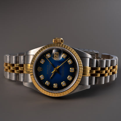 Rolex 69173 Datejust Two-Tone Blue Vignette Diamond Dial 26mm Watch