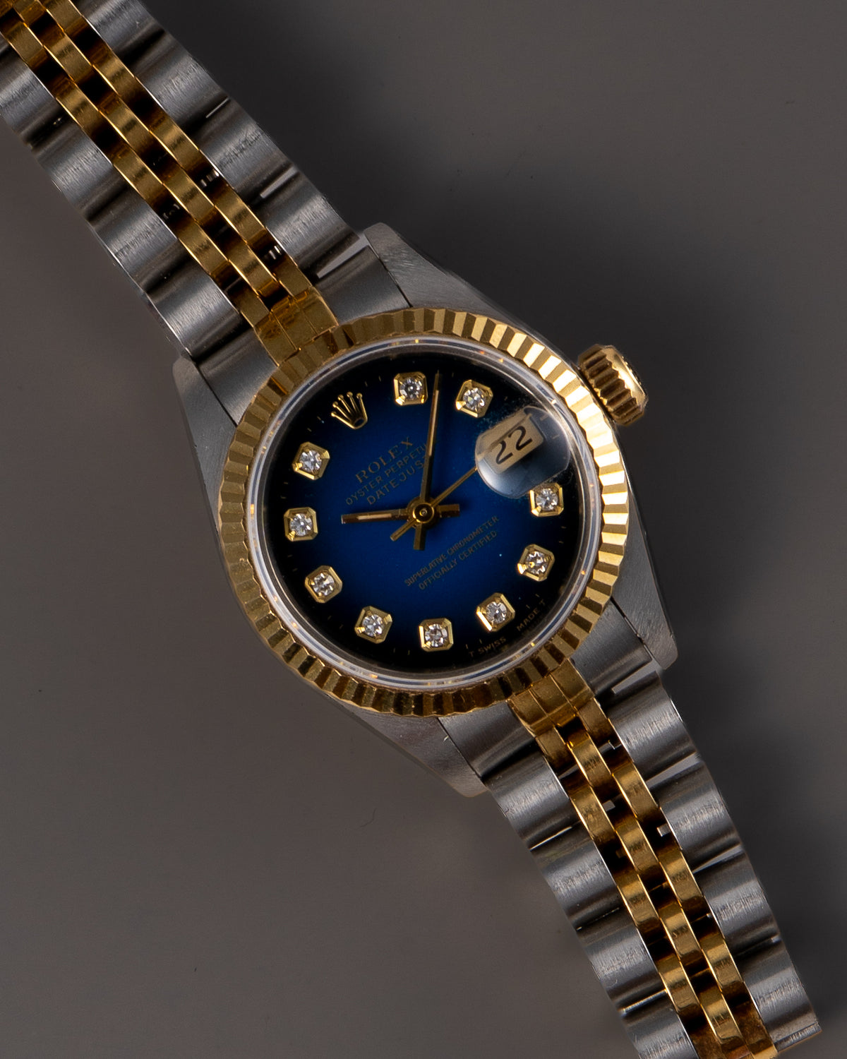 Rolex 69173 Datejust Two-Tone Blue Vignette Diamond Dial 26mm Watch
