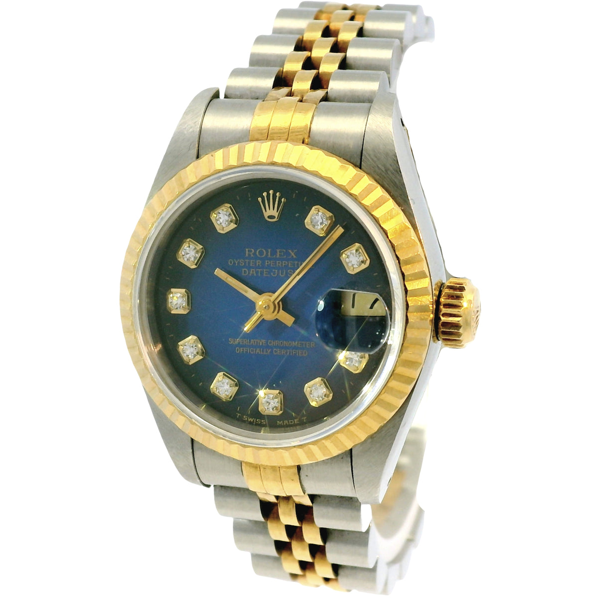 Rolex 69173 Datejust Two-Tone Blue Vignette Diamond Dial 26mm Watch
