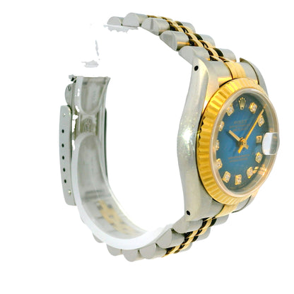 Rolex 69173 Datejust Two-Tone Blue Vignette Diamond Dial 26mm Watch
