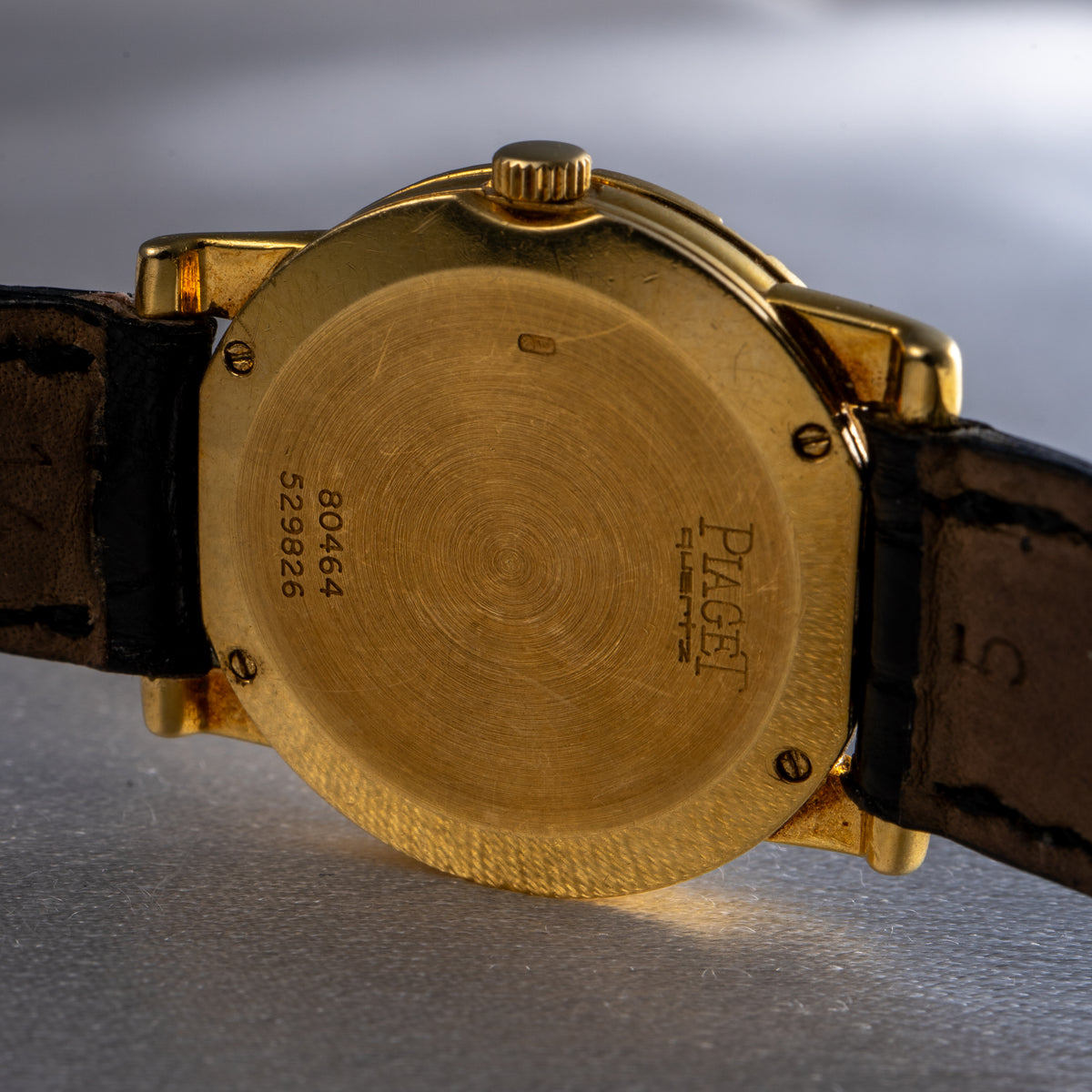 Piaget 18k Yellow Gold Diamond Dial Black Leather Strap Watch