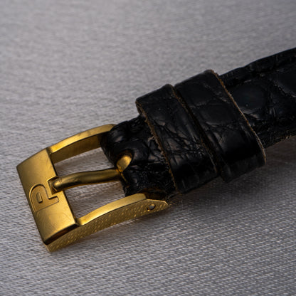 Piaget 18k Yellow Gold Diamond Dial Black Leather Strap Watch