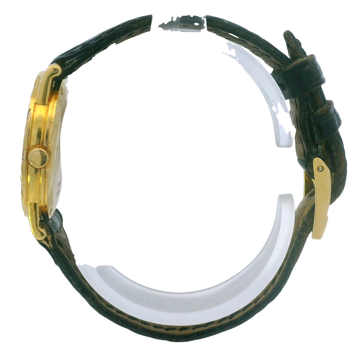 Piaget 18k Yellow Gold Diamond Dial Black Leather Strap Watch