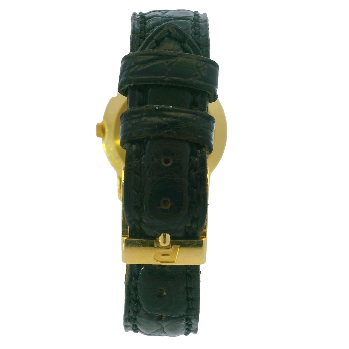 Piaget 18k Yellow Gold Diamond Dial Black Leather Strap Watch