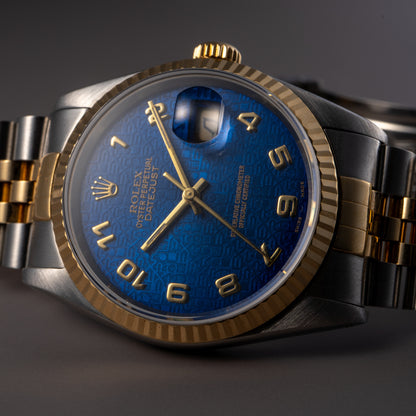 Rolex 16233 Datejust Two-Tone Blue Anniversary Dial 36mm Watch