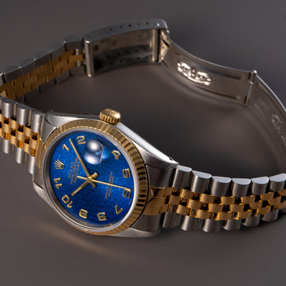 Rolex 16233 Datejust Two-Tone Blue Anniversary Dial 36mm Watch