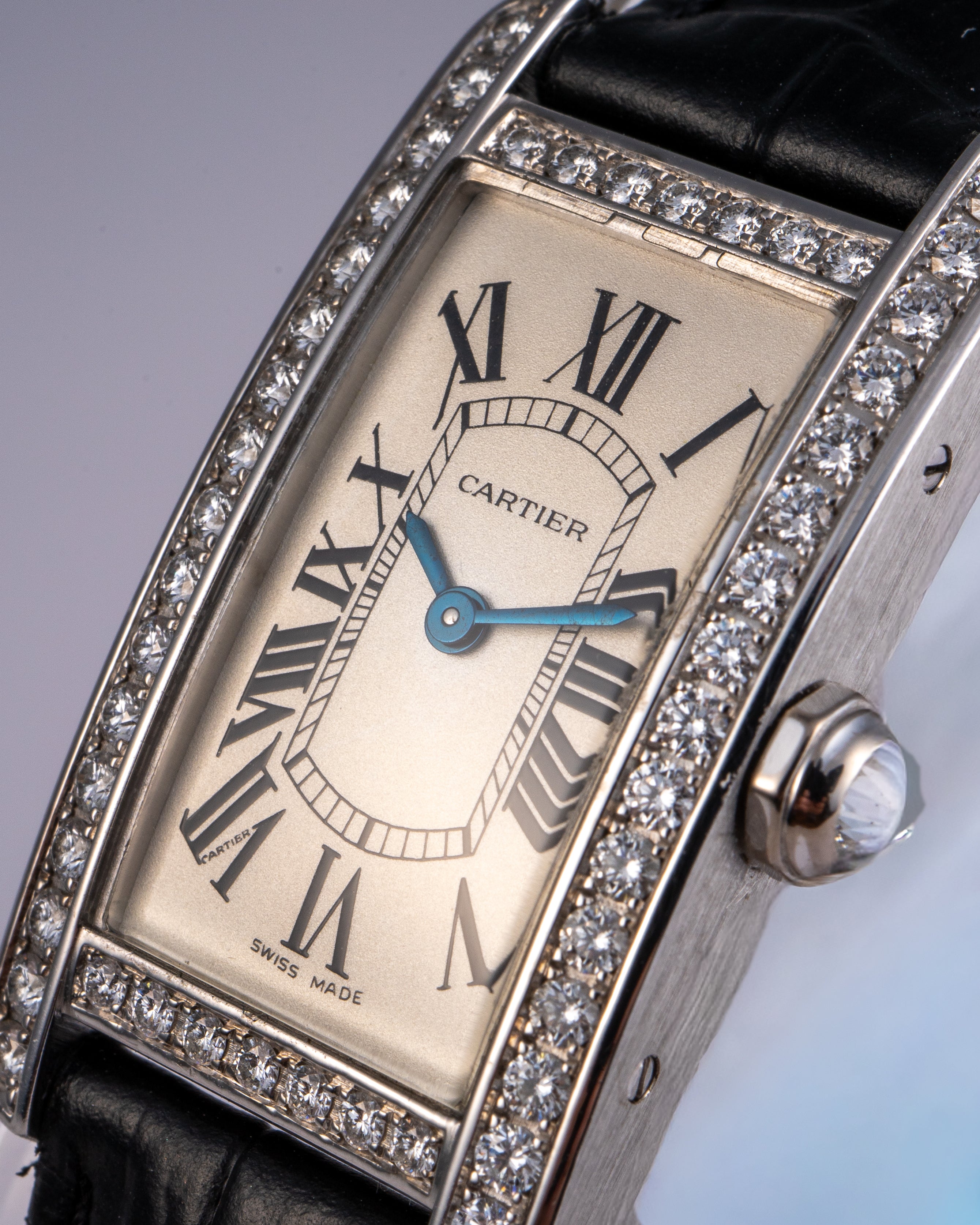 Cartier Tank 2489 18k White Gold Diamond Bezel Ladies Watch