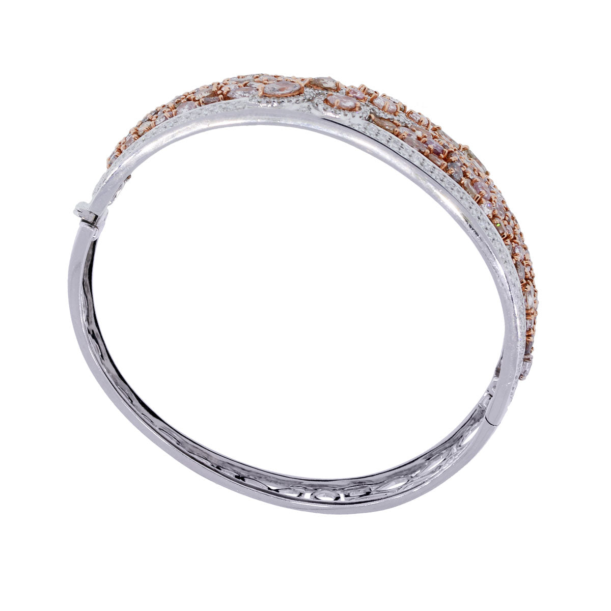18k White & Rose Gold Multi Colored Diamond Bangle Bracelet