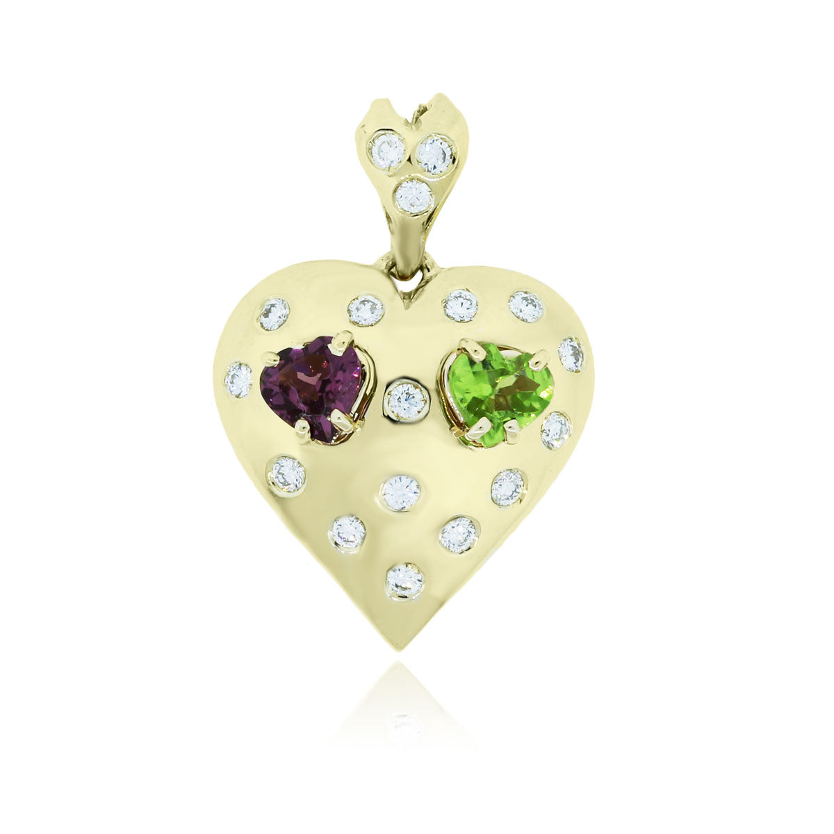 14k Yellow Gold .43ctw Diamond Peridot Heart Pendant