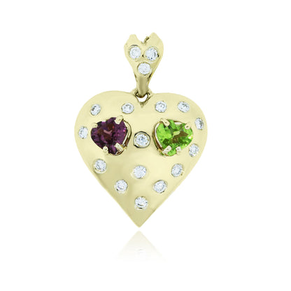14k Yellow Gold .43ctw Diamond Peridot Heart Pendant