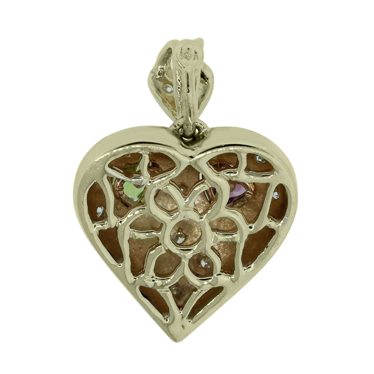 14k Yellow Gold .43ctw Diamond Peridot Heart Pendant