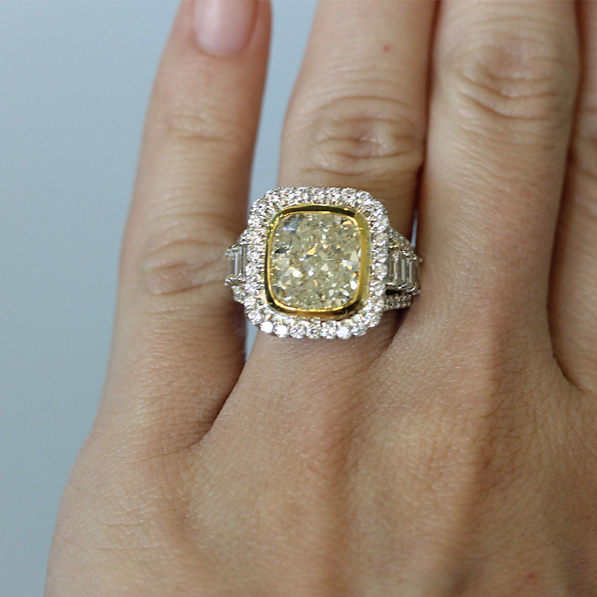 5.62ct Fancy Light Yellow Cushion Cut Diamond Engagement Ring