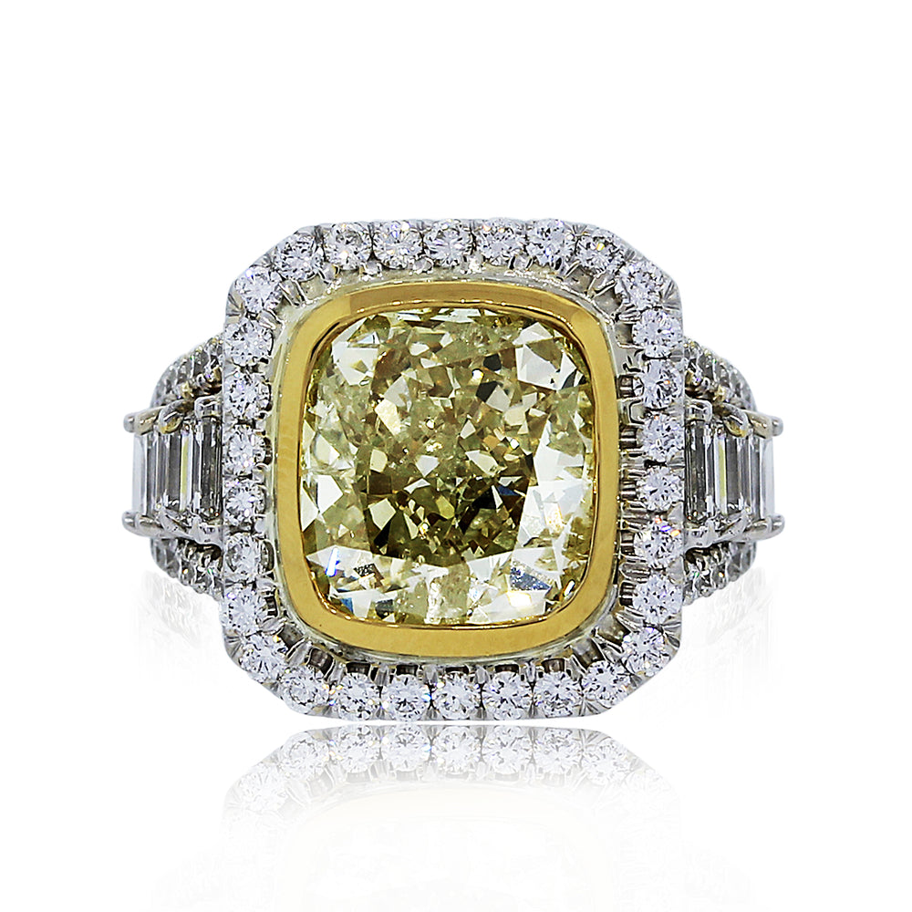 5.62ct Fancy Light Yellow Cushion Cut Diamond Engagement Ring