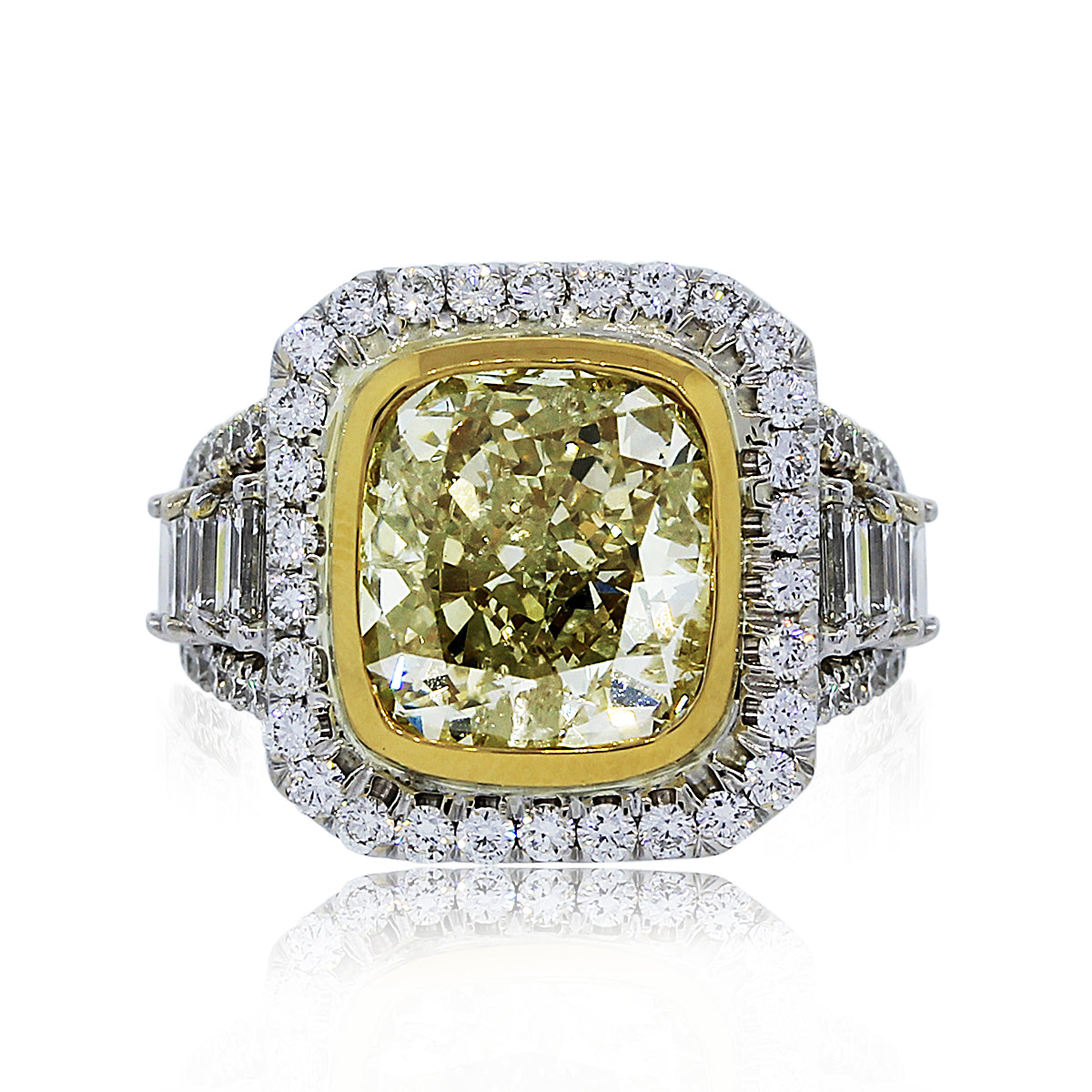 5.62ct Fancy Light Yellow Cushion Cut Diamond Engagement Ring