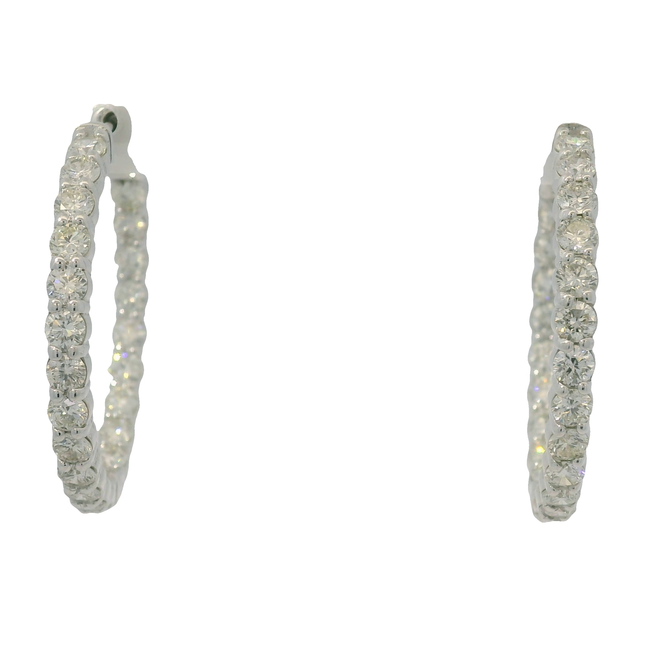 14K White Gold Natural Round Brilliant Cut Diamond Inside-Out Hoops Earrings