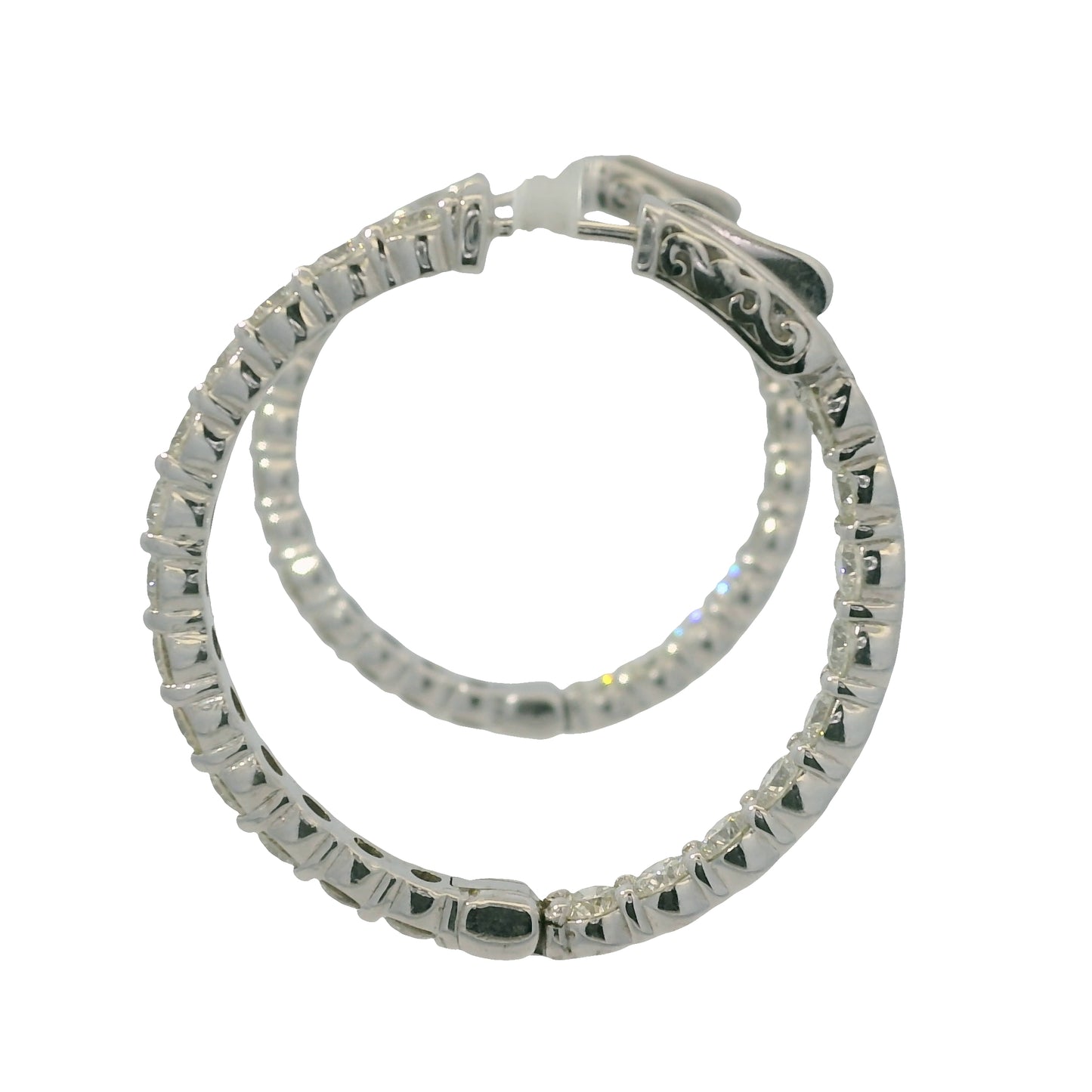 14K White Gold Natural Round Brilliant Cut Diamond Inside-Out Hoops Earrings