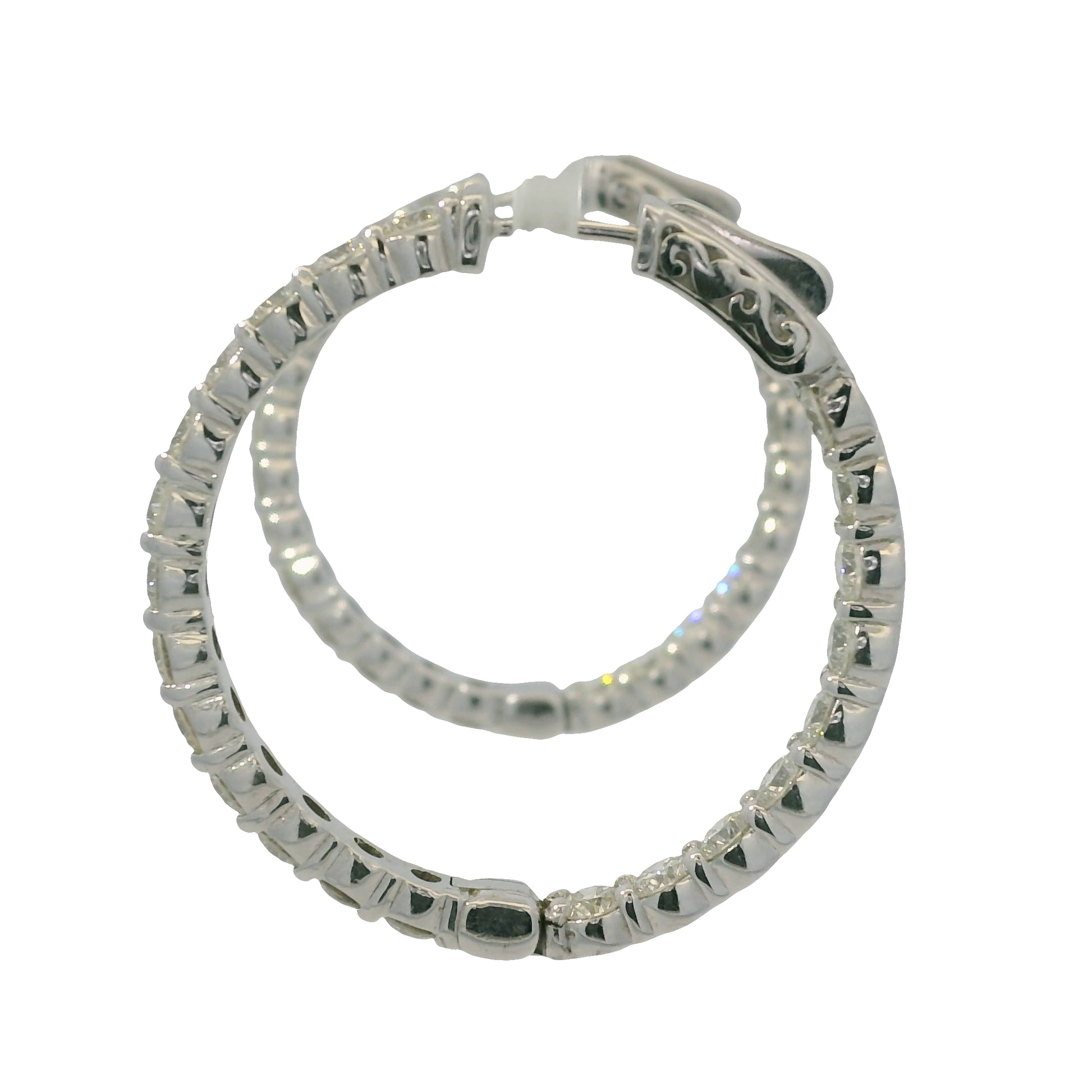 14K White Gold Natural Round Brilliant Cut Diamond Inside-Out Hoops Earrings