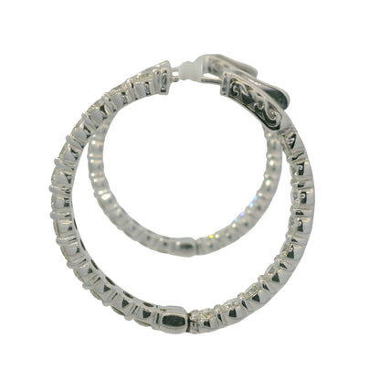 14K White Gold Natural Round Brilliant Cut Diamond Inside-Out Hoops Earrings