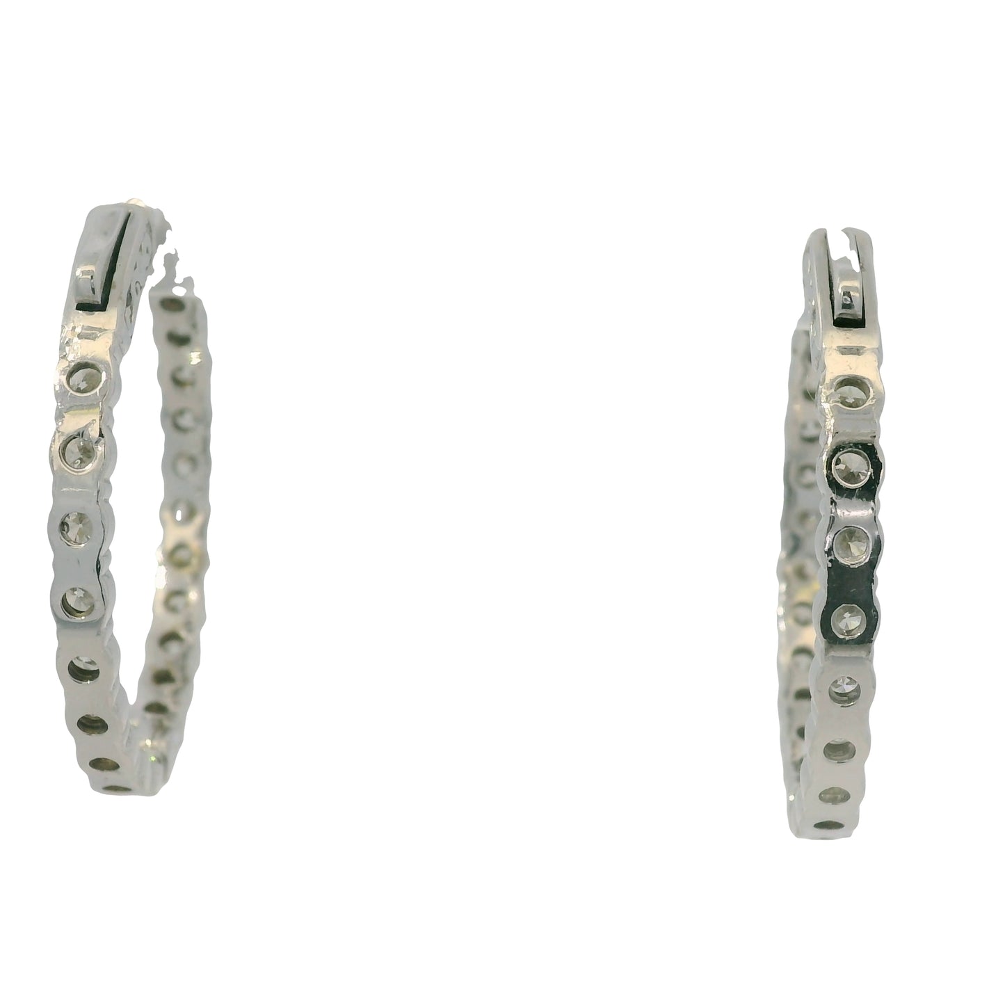 14K White Gold Natural Round Brilliant Cut Diamond Inside-Out Hoops Earrings