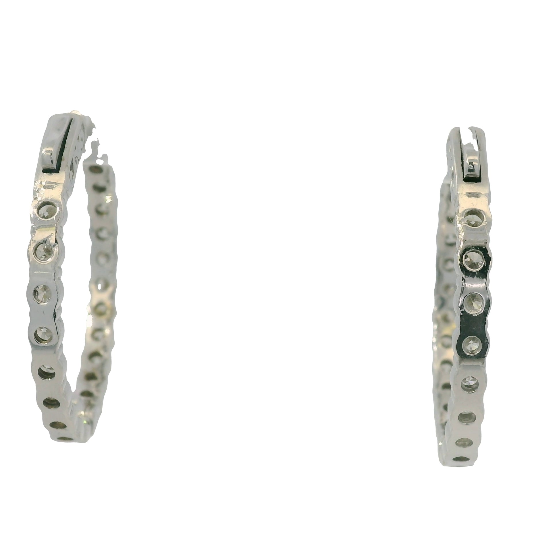 14K White Gold Natural Round Brilliant Cut Diamond Inside-Out Hoops Earrings