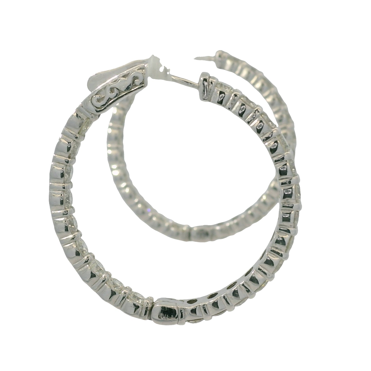 14K White Gold Natural Round Brilliant Cut Diamond Inside-Out Hoops Earrings