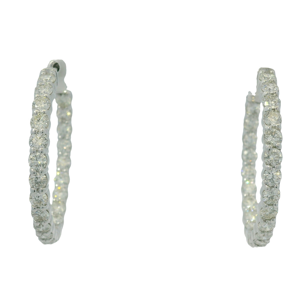 14K White Gold Natural Round Brilliant Cut Diamond Inside-Out Hoops Earrings