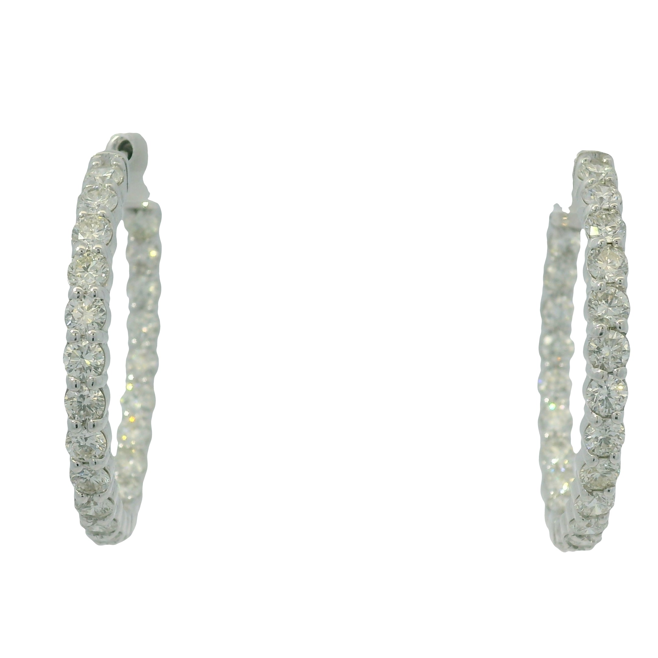 14K White Gold Natural Round Brilliant Cut Diamond Inside-Out Hoops Earrings