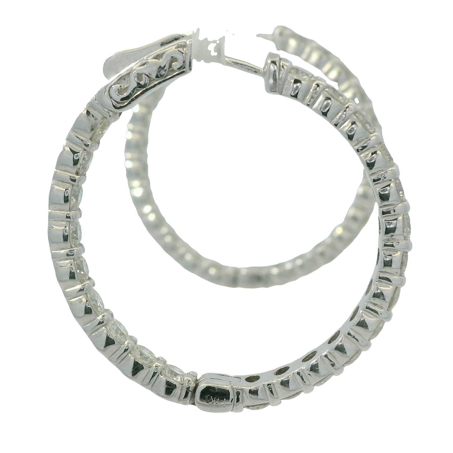 14K White Gold Natural Round Brilliant Cut Diamond Inside-Out Hoops Earrings