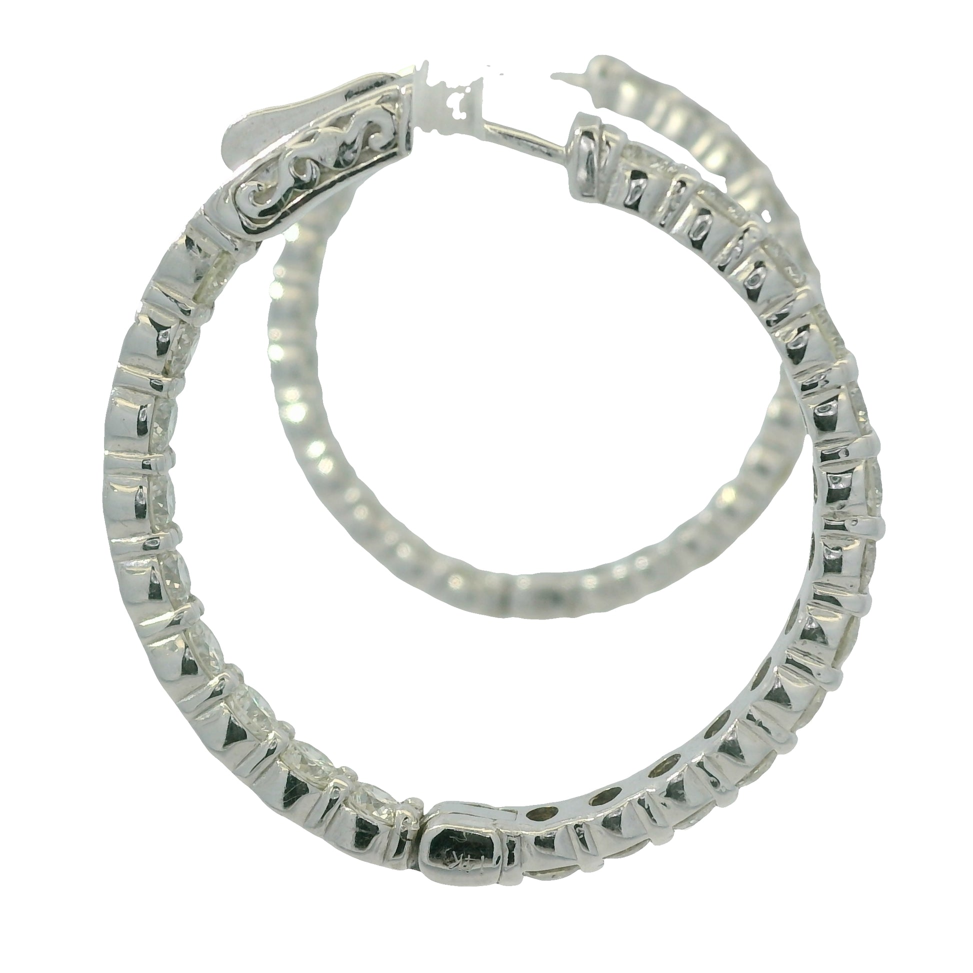 14K White Gold Natural Round Brilliant Cut Diamond Inside-Out Hoops Earrings