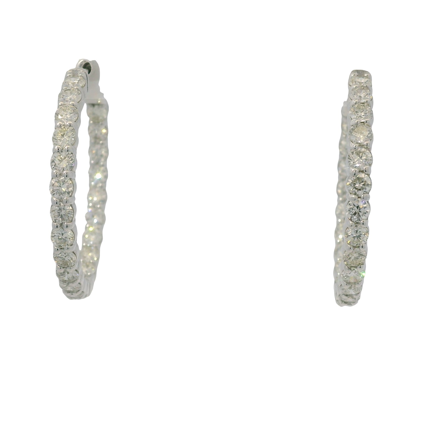 14K White Gold Natural Round Brilliant Cut Diamond Inside-Out Hoops Earrings
