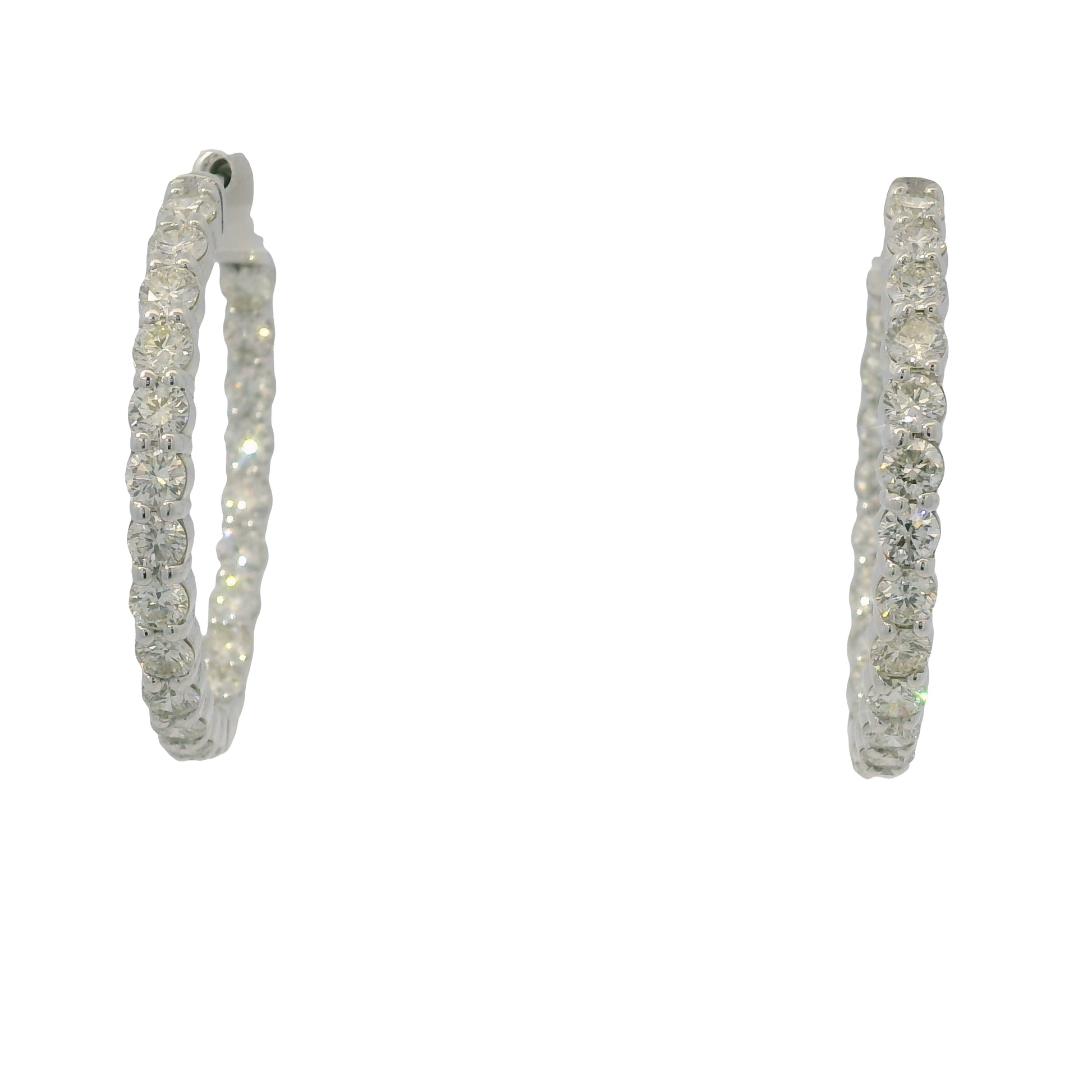 14K White Gold Natural Round Brilliant Cut Diamond Inside-Out Hoops Earrings