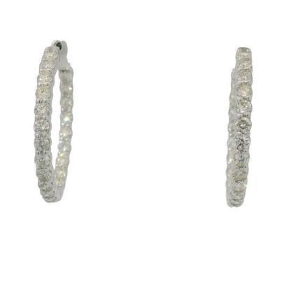 14K White Gold Natural Round Brilliant Cut Diamond Inside-Out Hoops Earrings