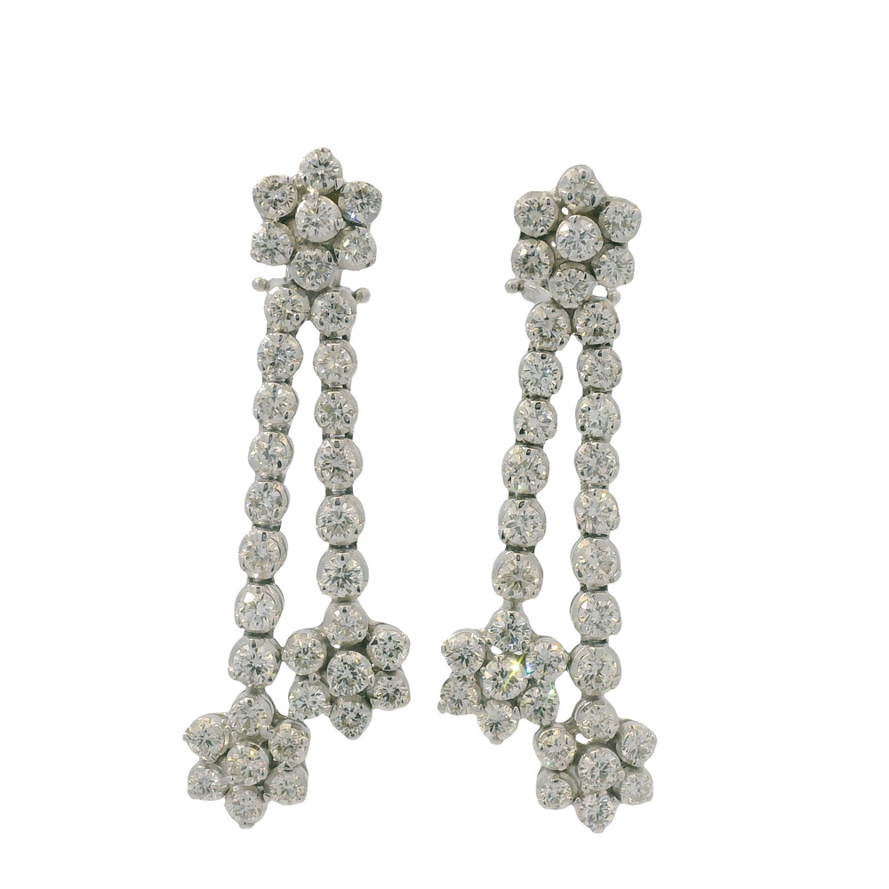 18K White Gold Natural Round Brilliant Cut Diamond Flower Drop Earrings — product photo 2