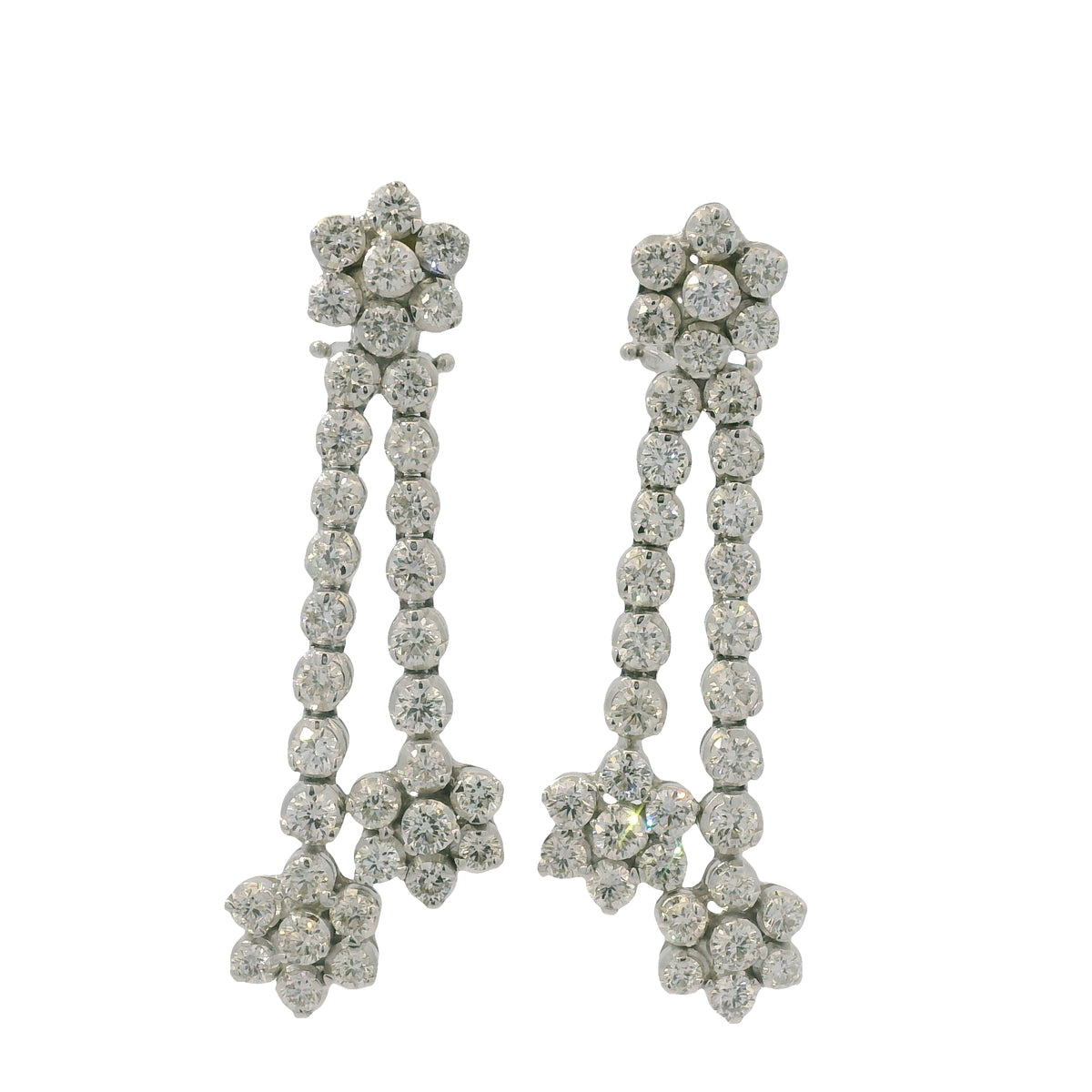 18K White Gold Natural Round Brilliant Cut Diamond Flower Drop Earrings — product photo 2
