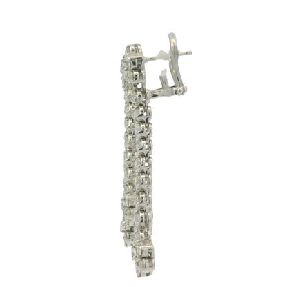 18K White Gold Natural Round Brilliant Cut Diamond Flower Drop Earrings