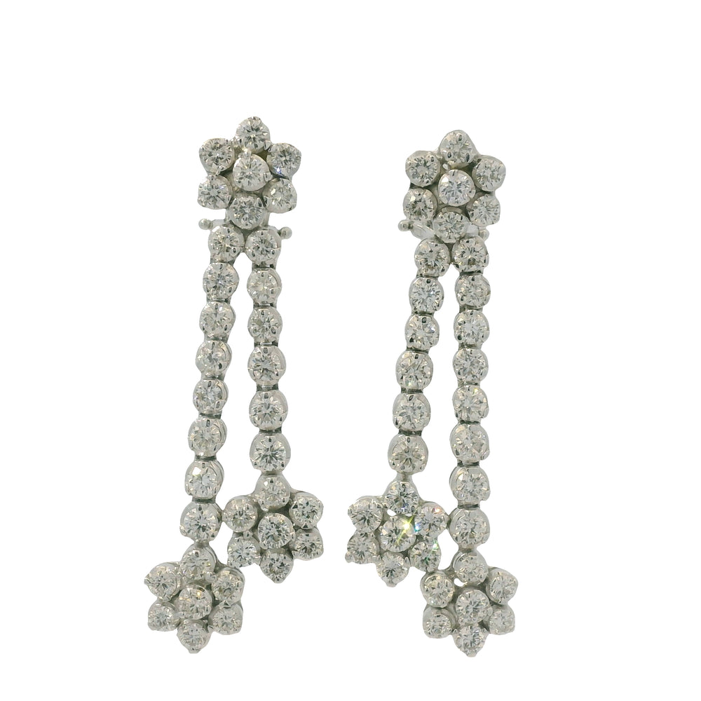 18K White Gold Natural Round Brilliant Cut Diamond Flower Drop Earrings — product photo 1