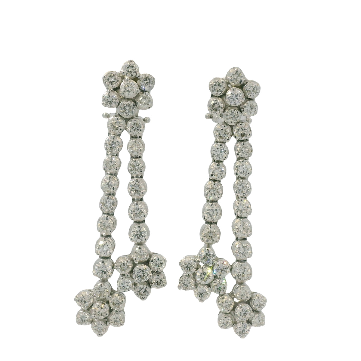 18K White Gold Natural Round Brilliant Cut Diamond Flower Drop Earrings — product photo 1