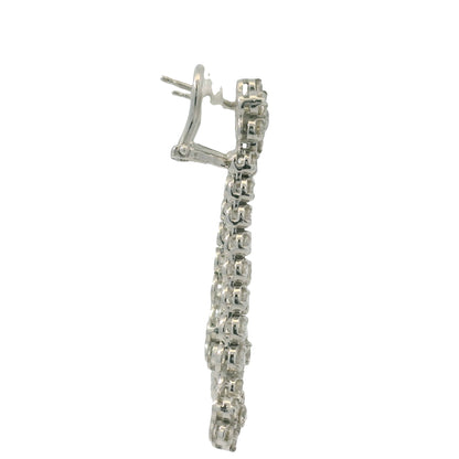 18K White Gold Natural Round Brilliant Cut Diamond Flower Drop Earrings