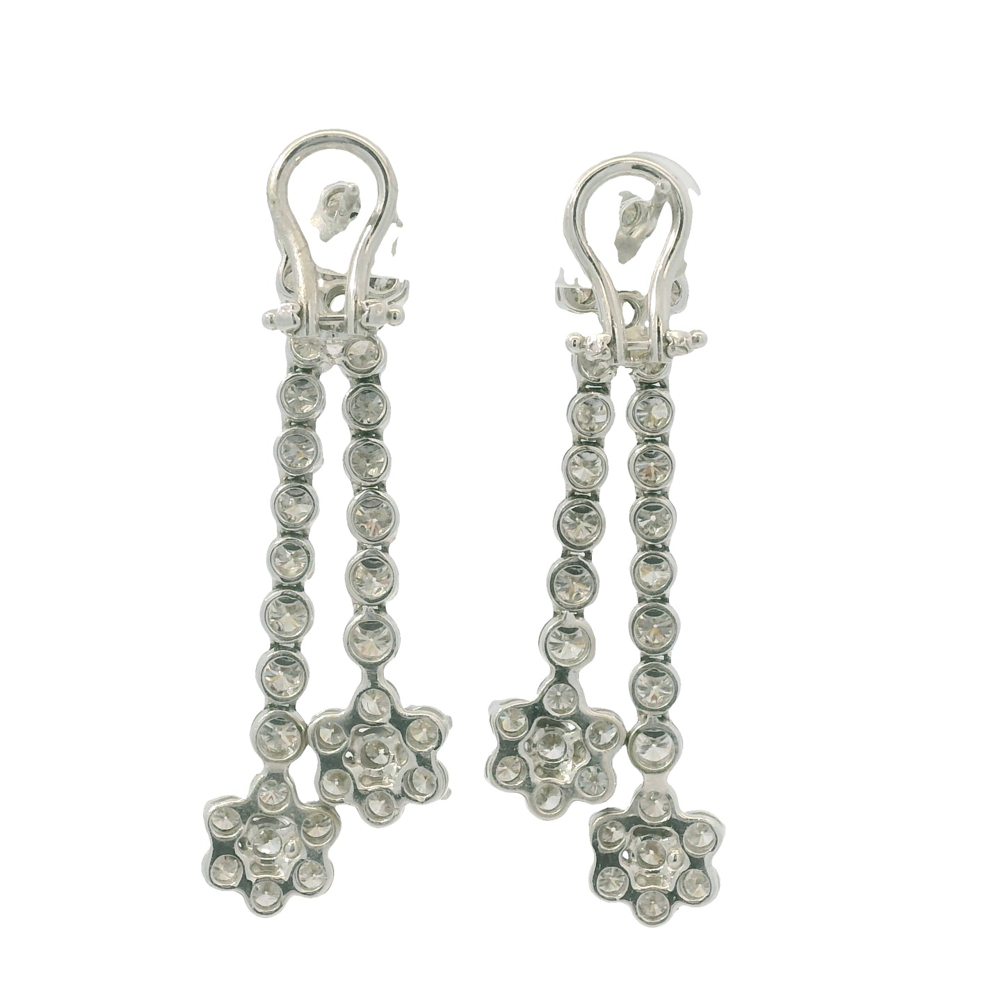 18K White Gold Natural Round Brilliant Cut Diamond Flower Drop Earrings