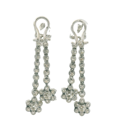 18K White Gold Natural Round Brilliant Cut Diamond Flower Drop Earrings