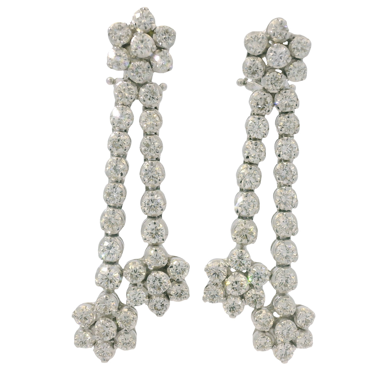 18K White Gold Natural Round Brilliant Cut Diamond Flower Drop Earrings — product photo 3