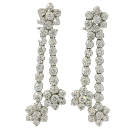 18K White Gold Natural Round Brilliant Cut Diamond Flower Drop Earrings