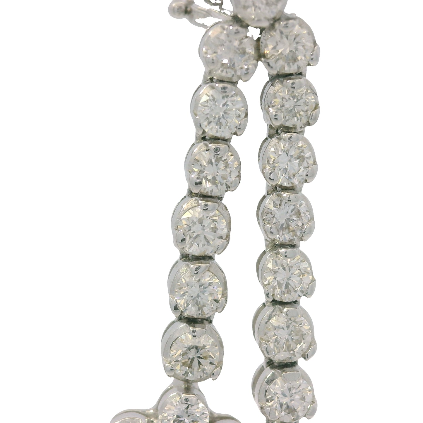 18K White Gold Natural Round Brilliant Cut Diamond Flower Drop Earrings